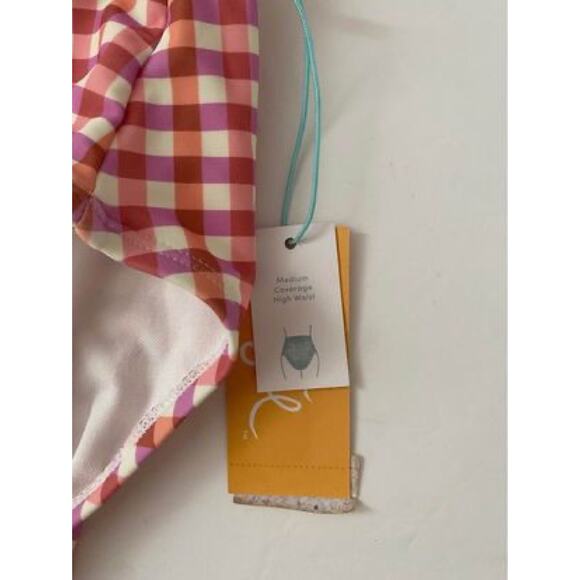 Kona Sol Pink Gingham High Waist Bikini Bottom size L - Picture 3 of 5